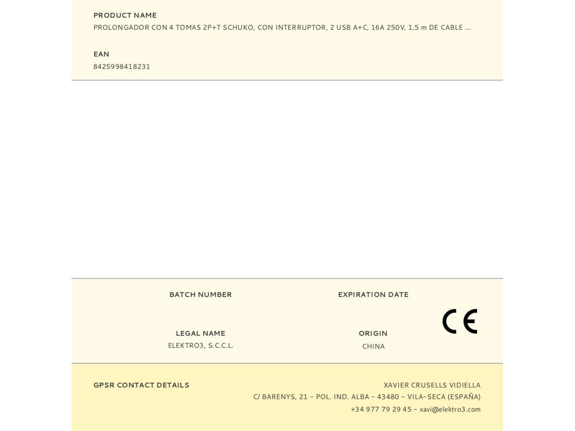 Extension lead with 4 2 p+e schuko sockets, with switch, 2 usb a + c, 16 a 250 v, cable h05vv-f, 3g1