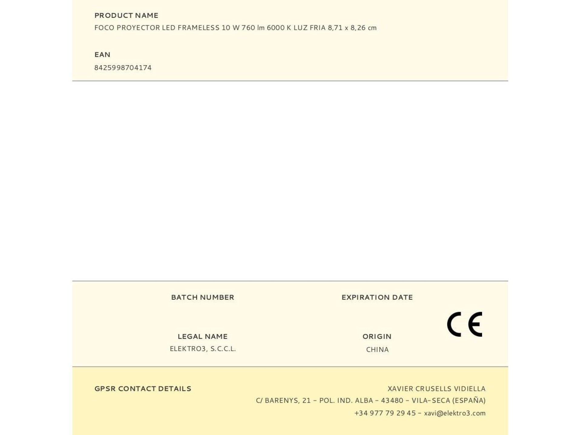 Foco proyector led frameless 10 w 760 lm 6000 k luz fria 8,71 x 8,26 cm