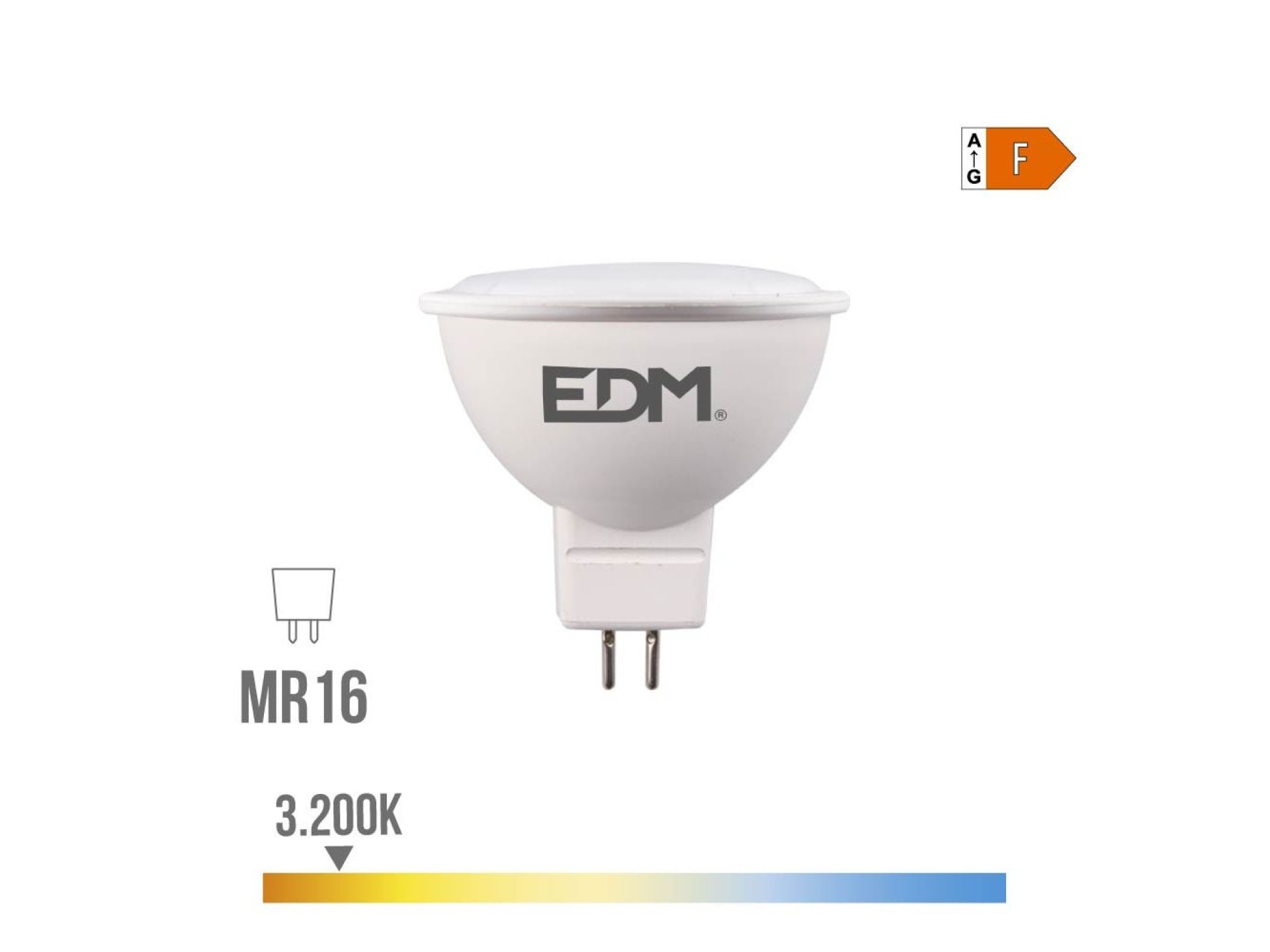 Bombilla dicroica led mr16 8 w 780 lm 3200 k luz cálida 120° ø5 x 5 cm