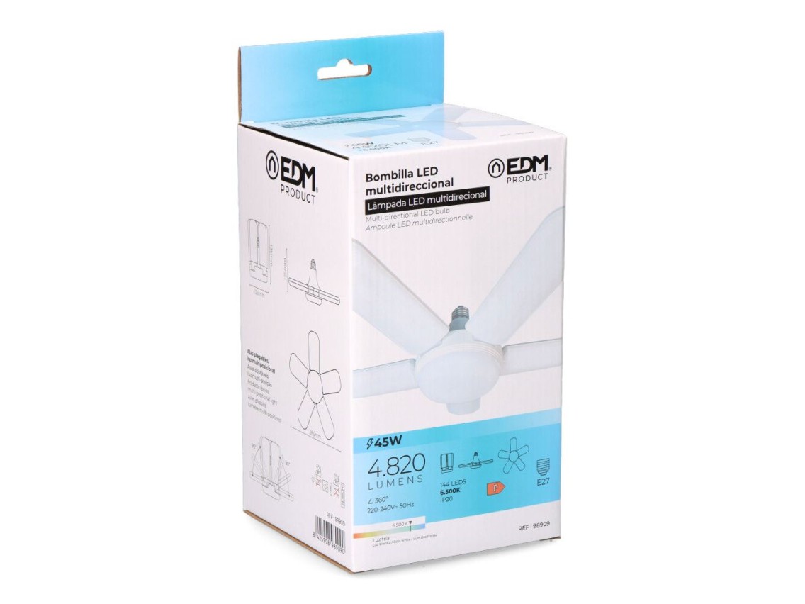 Multidirectional led bulb, e27 socket, 45 w power 4265 lm, cold light