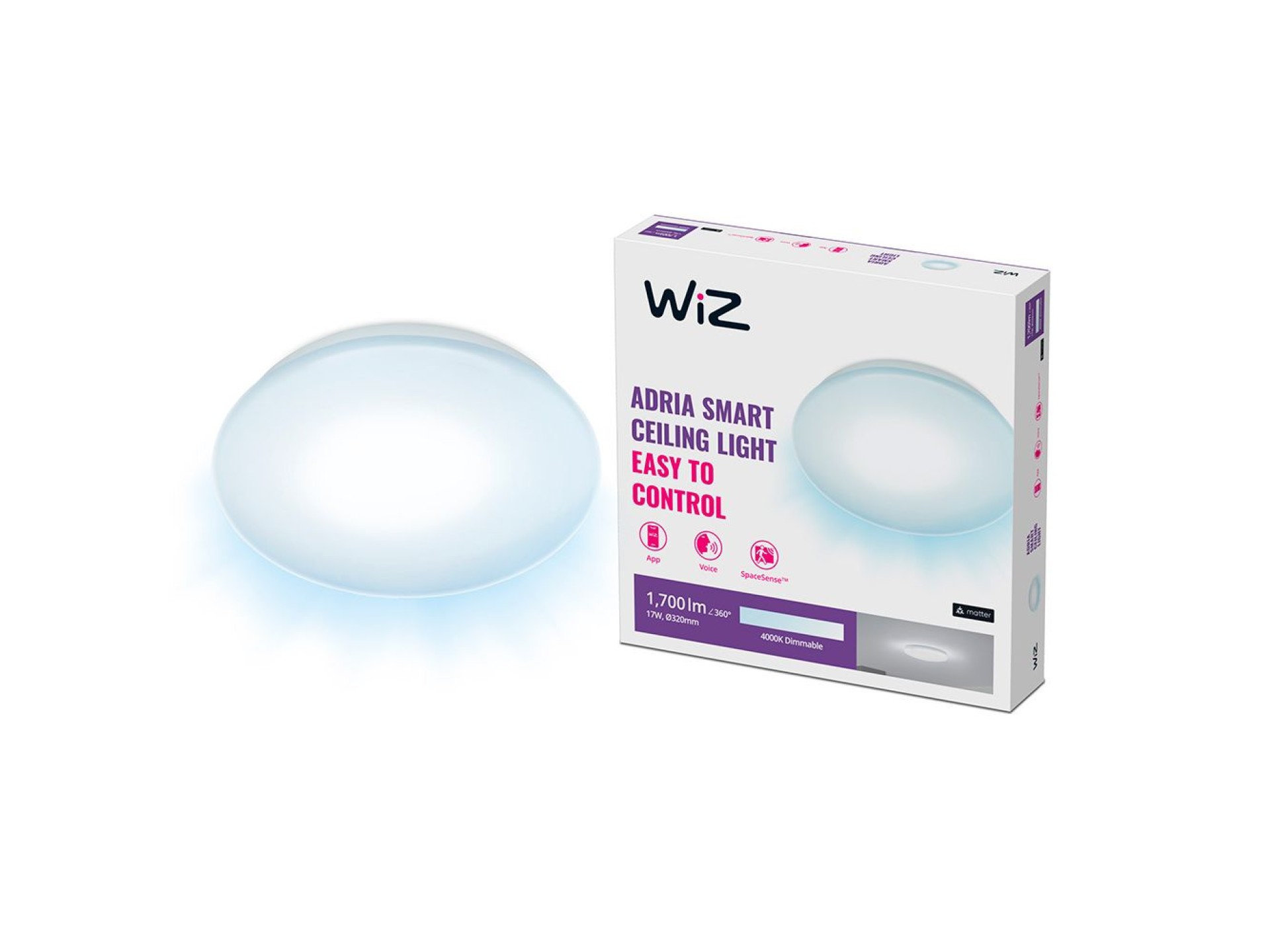 Candeeiro de teto inteligente adria, wi-fi, 17 w, rd 4000 k 1700 lm ø32 cm