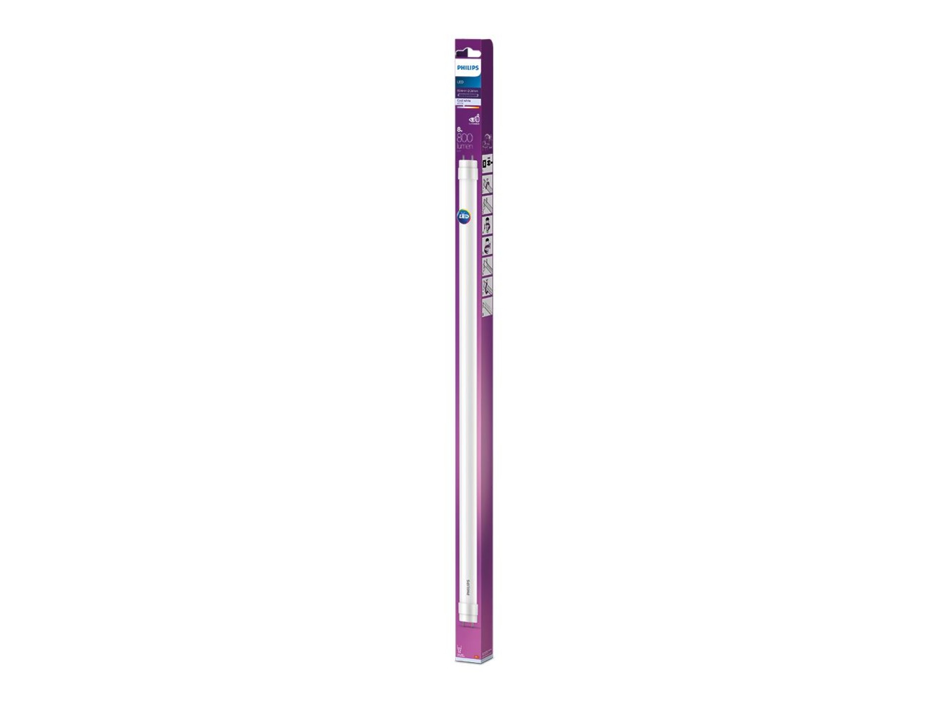 Tubo led t8 8 w g13 800 lm 4000 k luz día, ø 2,8 x 60,4 cm