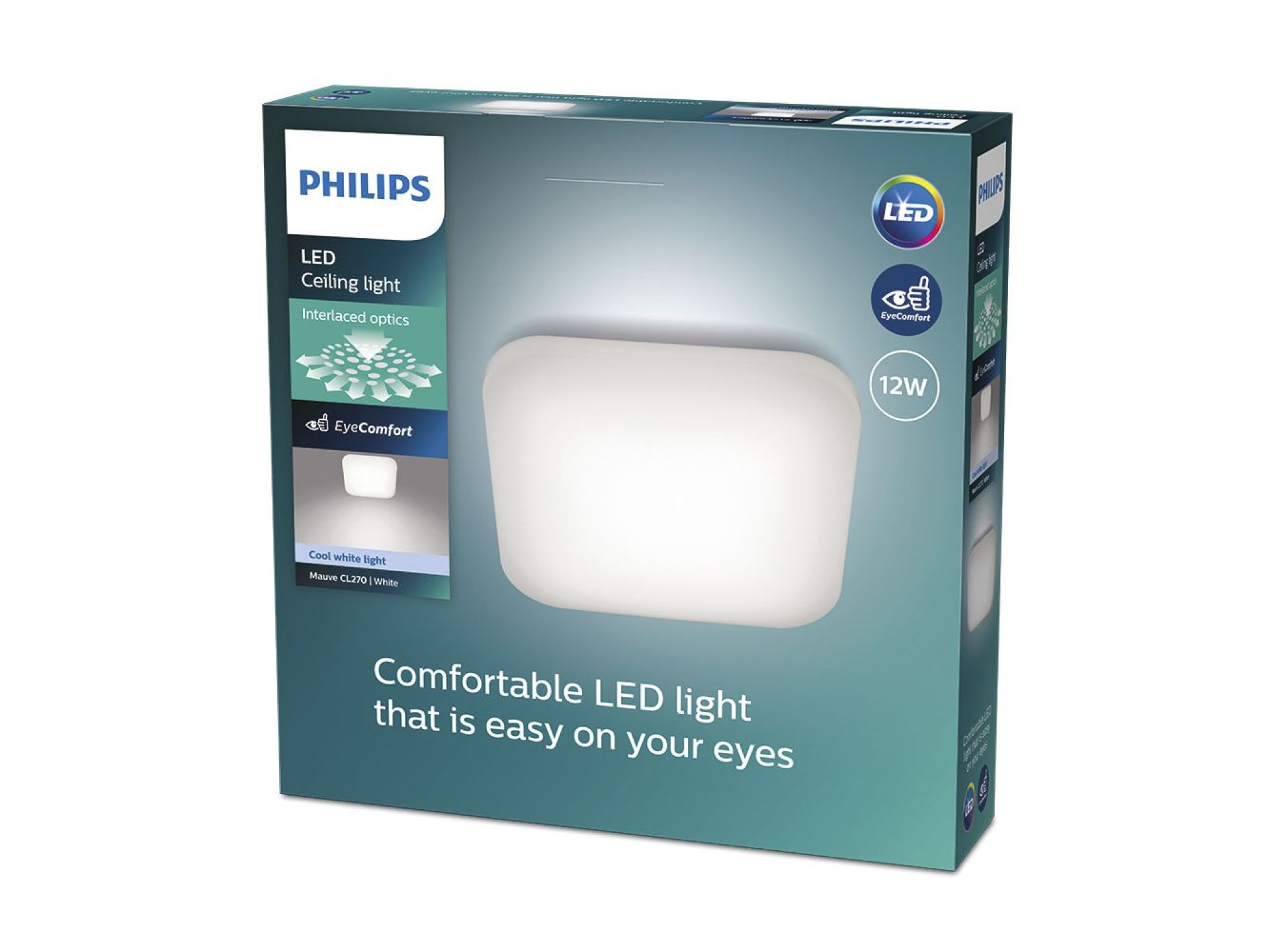 Candeeiro de teto quadrado luz natural mauve luz día 12 w 4000 k 1300 lm 26 x 26 x 6,5 cm