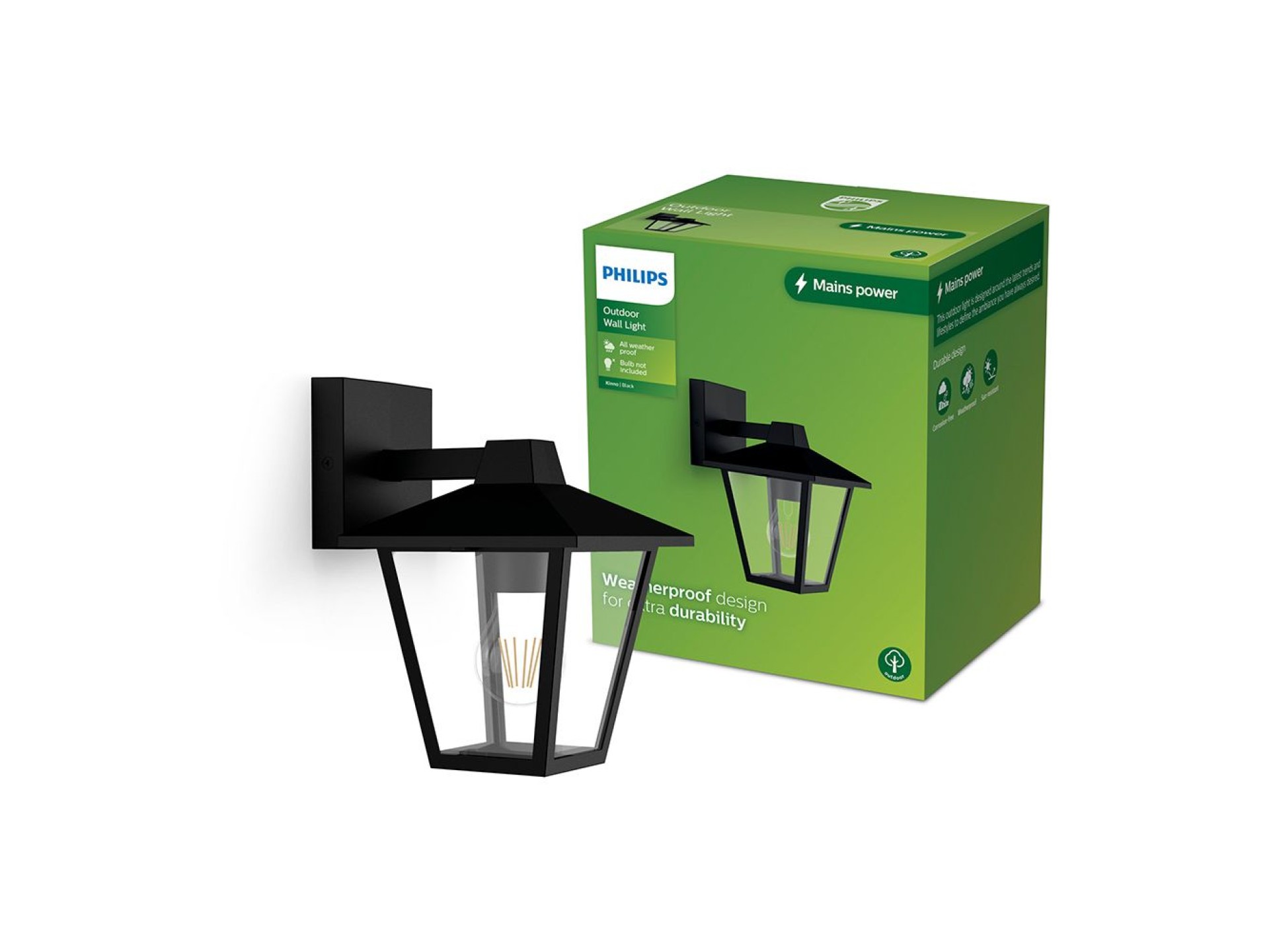 Candeeiro de parede exterior kinno e27 25 w sem lâmpada, preto, luz para baixo