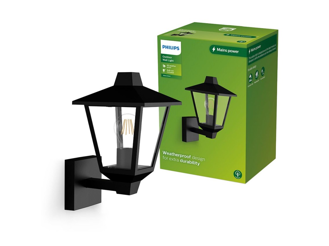 Kinno outdoor wall light, e27, 25 w, without bulb, black, upward light