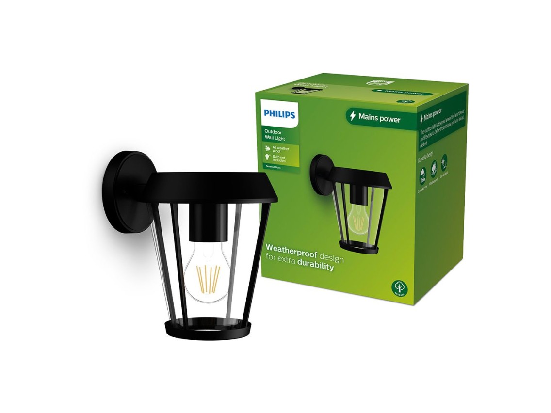 Sunera e27 25 w outdoor wall light without bulb, black, downward light