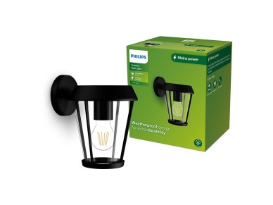 Sunera e27 25 w outdoor wall light without bulb, black, downward light