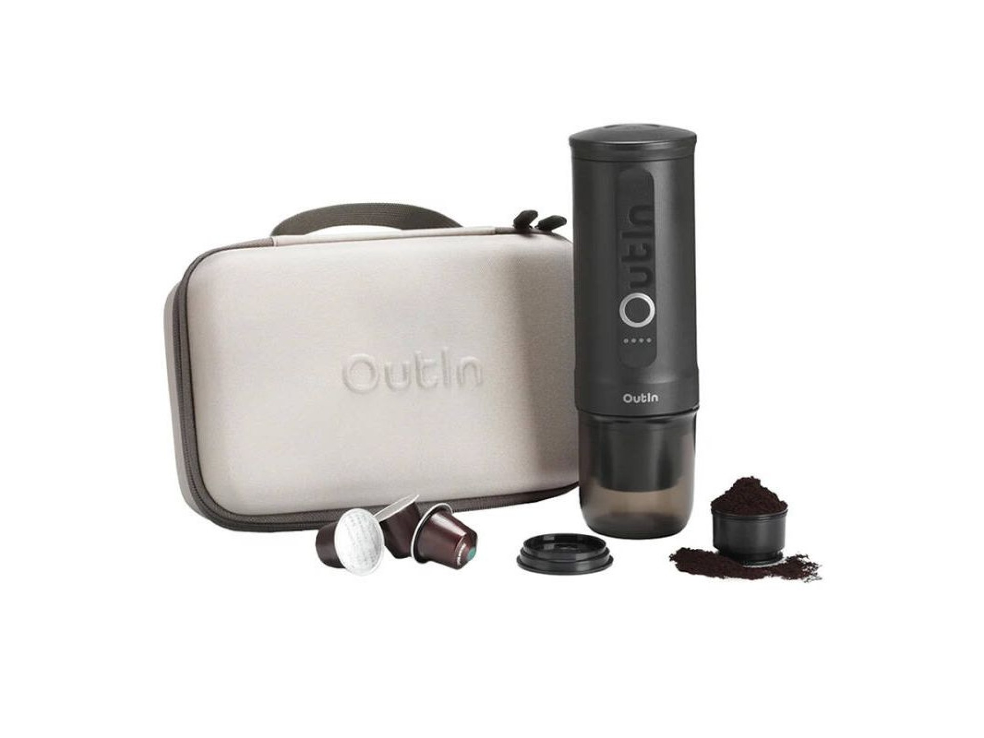 Outin Nano 7500mAh Portable Coffee Maker Set (Gray) + Protective Case