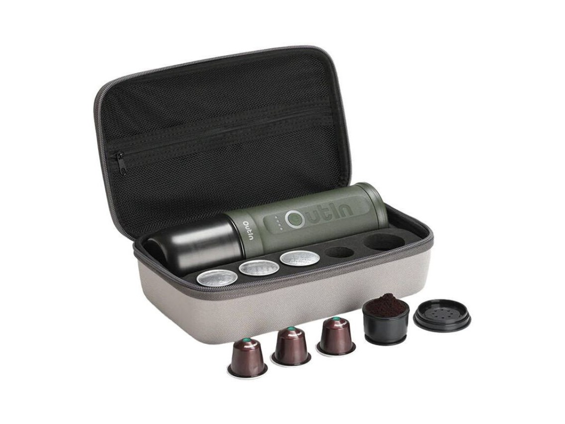 Conjunto de cafeteira portátil Outin Nano 7500mAh (Verde) + capa protetora