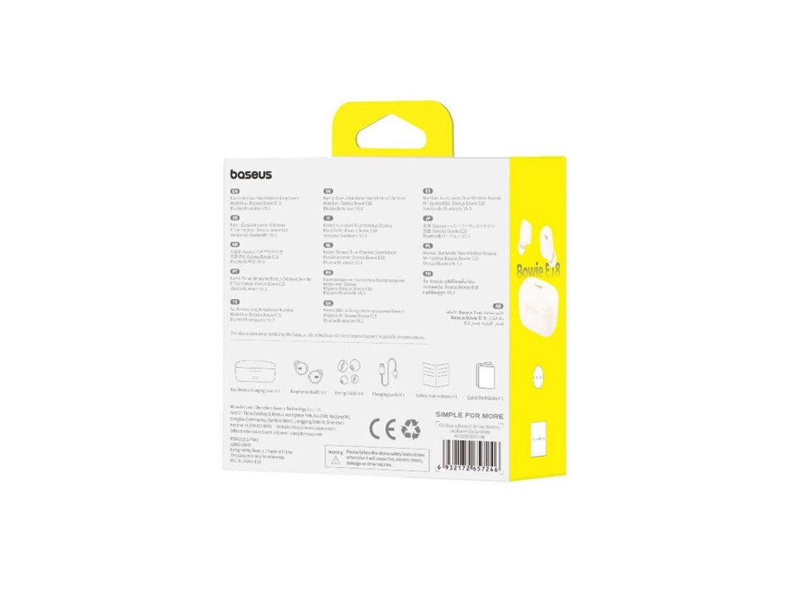 Fones de ouvido sem fio Baseus Bowie E18, branco estelar