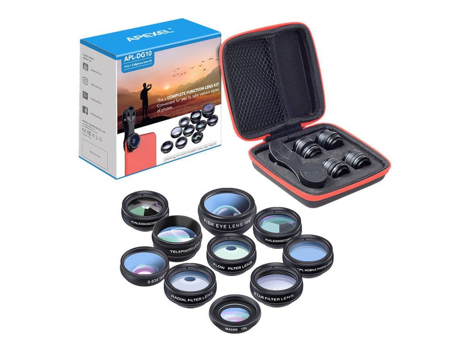 Kit de lentes para móvil APEXEL APL-DG10 10 en 1 (negro)