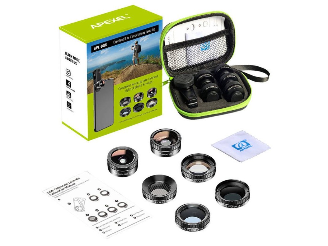 Kit de lentes móveis APEXEL APL-DG6V2 6 em 1 universal (preto)
