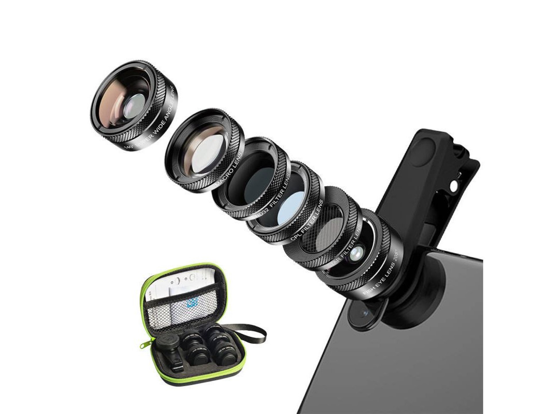 Kit de lentes móveis APEXEL APL-DG6V2 6 em 1 universal (preto)