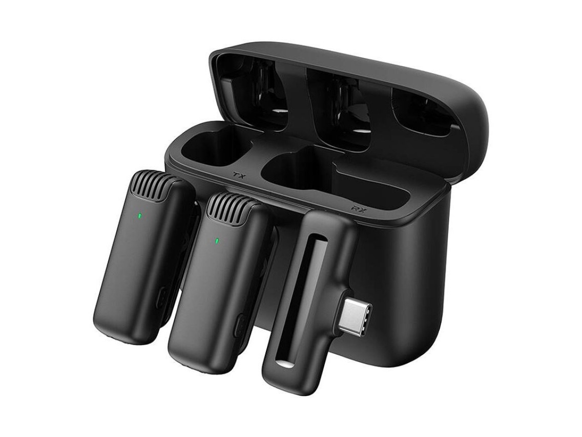 Microfone com estojo de carregamento Apexel APL-MIC008 Tipo C, 2 peças.