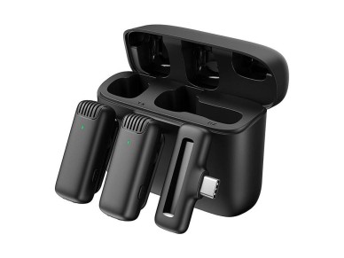 Microfone com estojo de carregamento Apexel APL-MIC008 Tipo C, 2 pe�as.