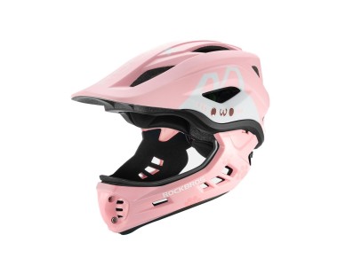 Casco de bicicleta infantil Rockbros TT-32002 Rabbit con mentonera desmontable, talla M (54-58), ros