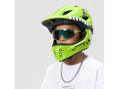 Casco de bicicleta infantil Rockbros TT-32003 Shark con mordaza desmontable, talla S (48-52), verde