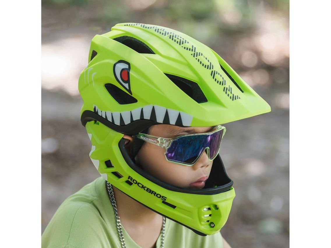 Capacete infantil para bicicleta Rockbros TT-32003 Shark com protetor de mandíbula removível, tamanh