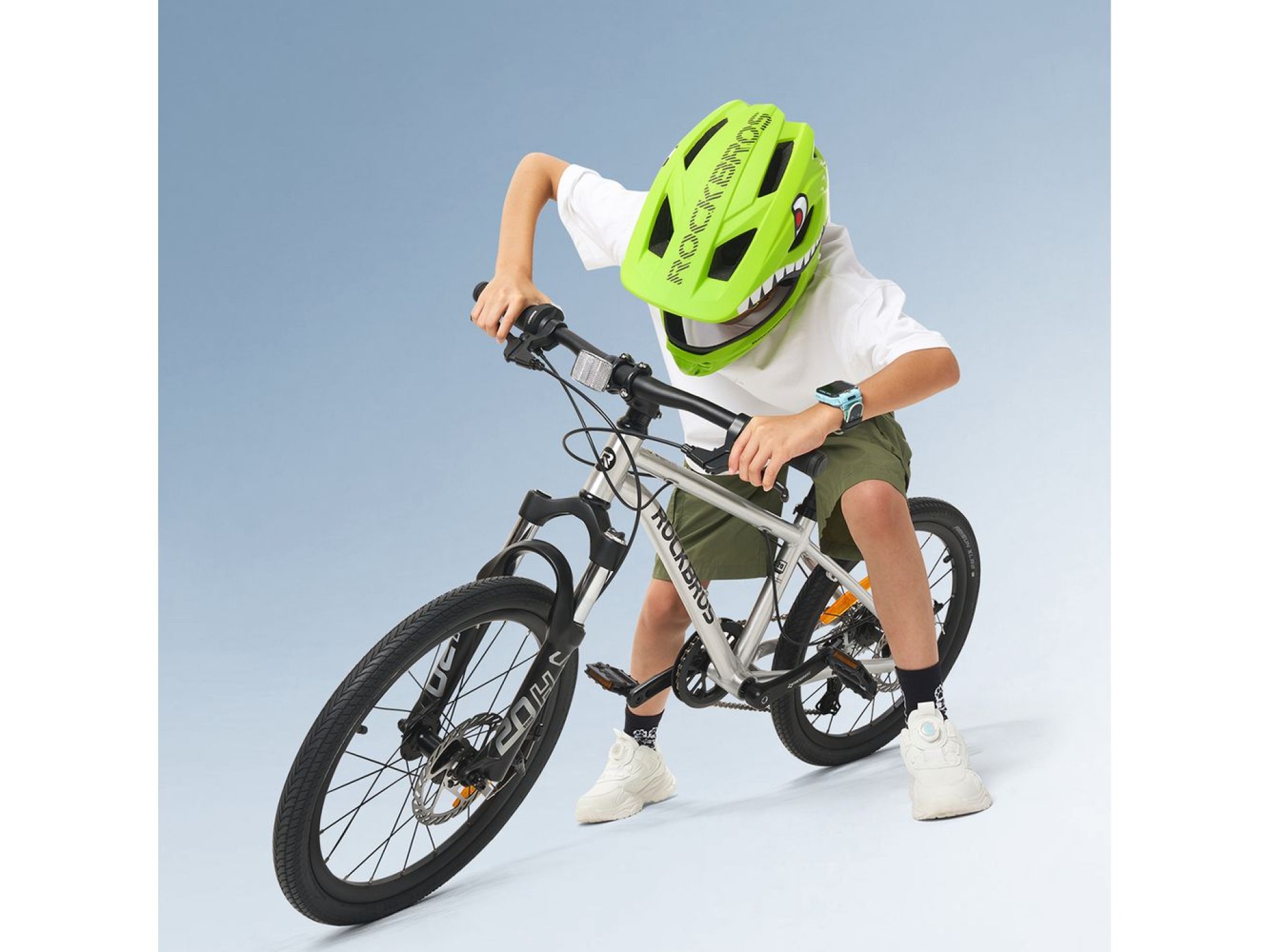 Rockbros TT-32003 Shark Children's Bike Helmet with Detachable Jaw Size S (48-52) - Green