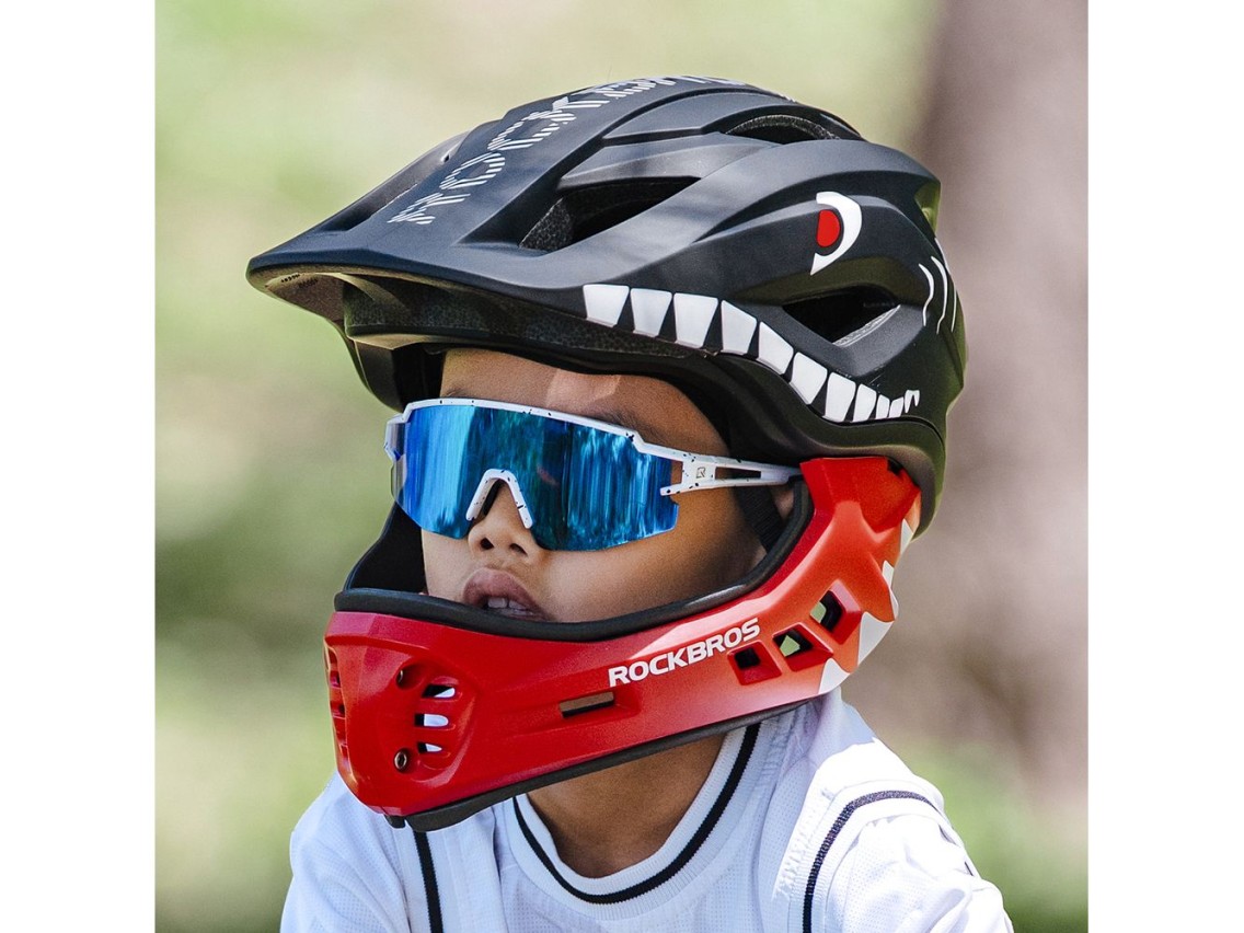 Capacete infantil para bicicleta Rockbros TT-32005 Shark com protetor de mandíbula removível, tamanh
