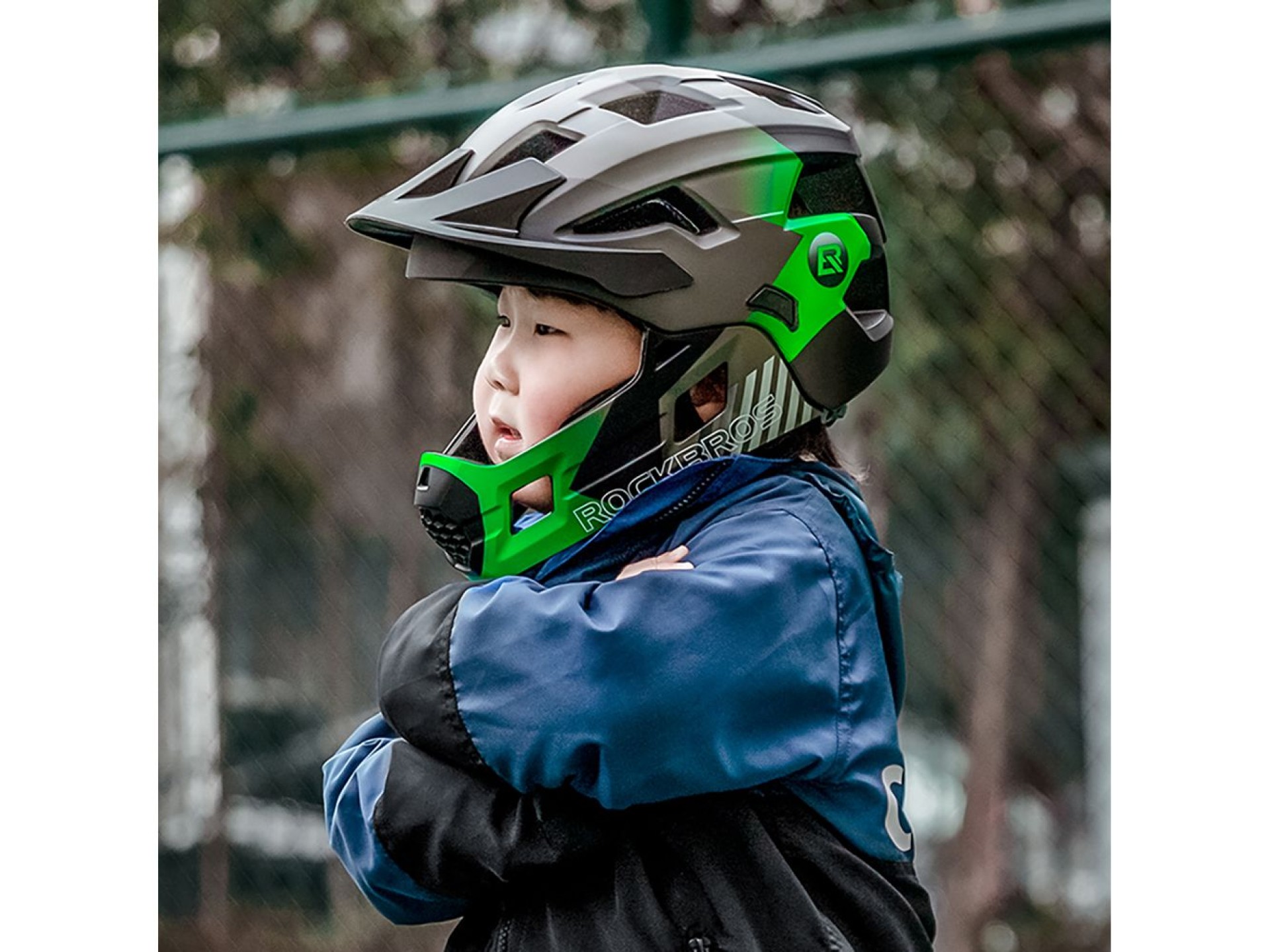 Rockbros TS-61 10110061003 Children's Bike Helmet with Detachable Chin Size S (48-54) - Green