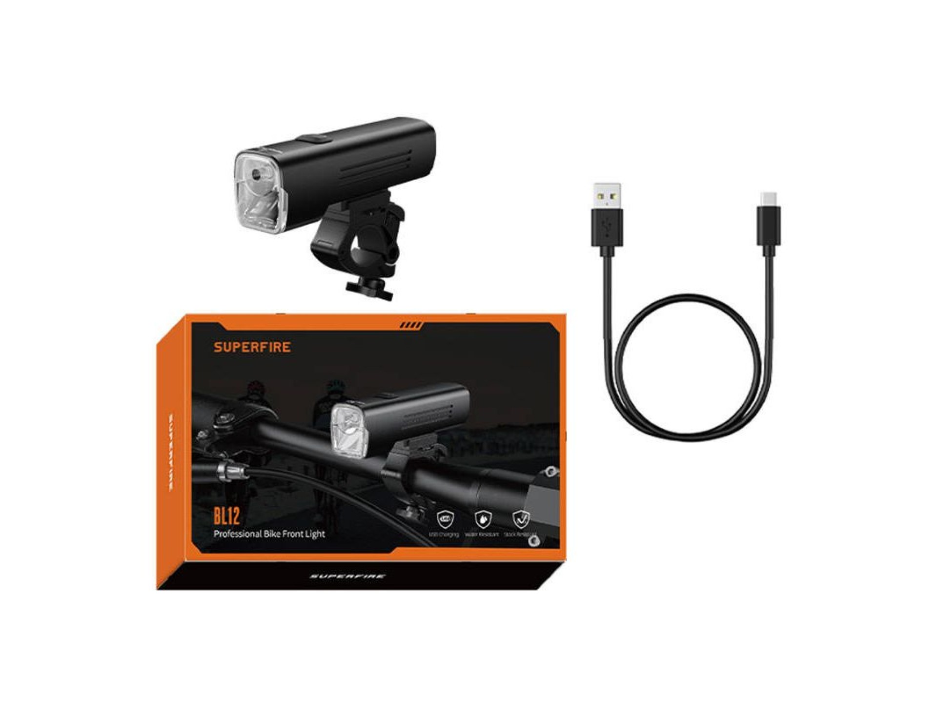 Lámpara de bicicleta Superfire BL12 – 4800 mAh, USB, 2 modos