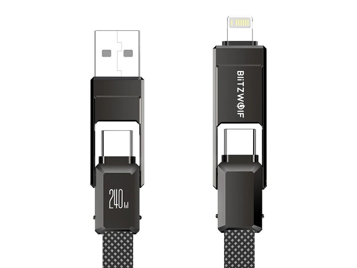 Cable USB+C+Lightning 4 en 1 Blitzwolf BW-HDC7 de 240 W y 1,2 m (negro)