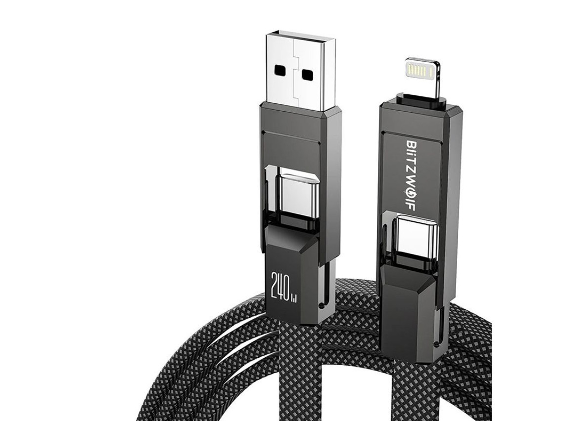 Blitzwolf BW-HDC7 4-in-1 USB+C+Lightning cable 240W 1.2m (black)