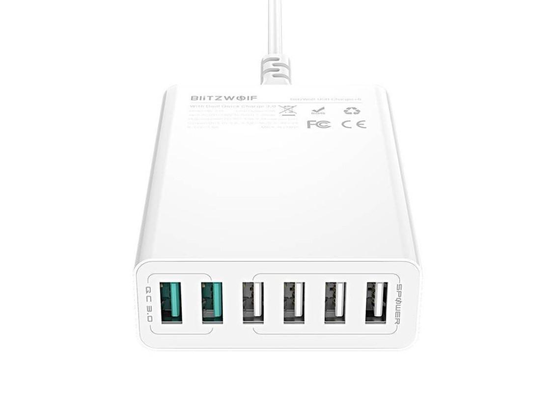 Carregador 6x USB Blitzwolf BW-S15, QC 3.0, 60 W (branco)