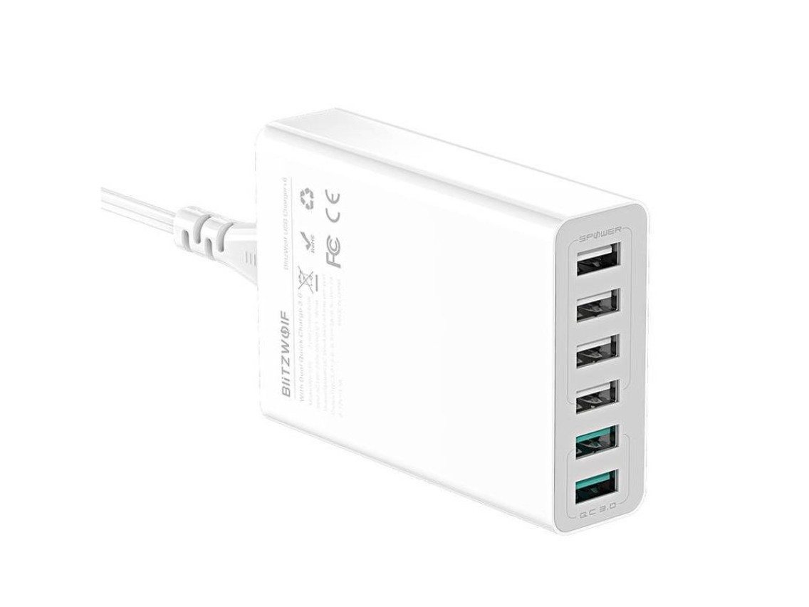 Carregador 6x USB Blitzwolf BW-S15, QC 3.0, 60 W (branco)