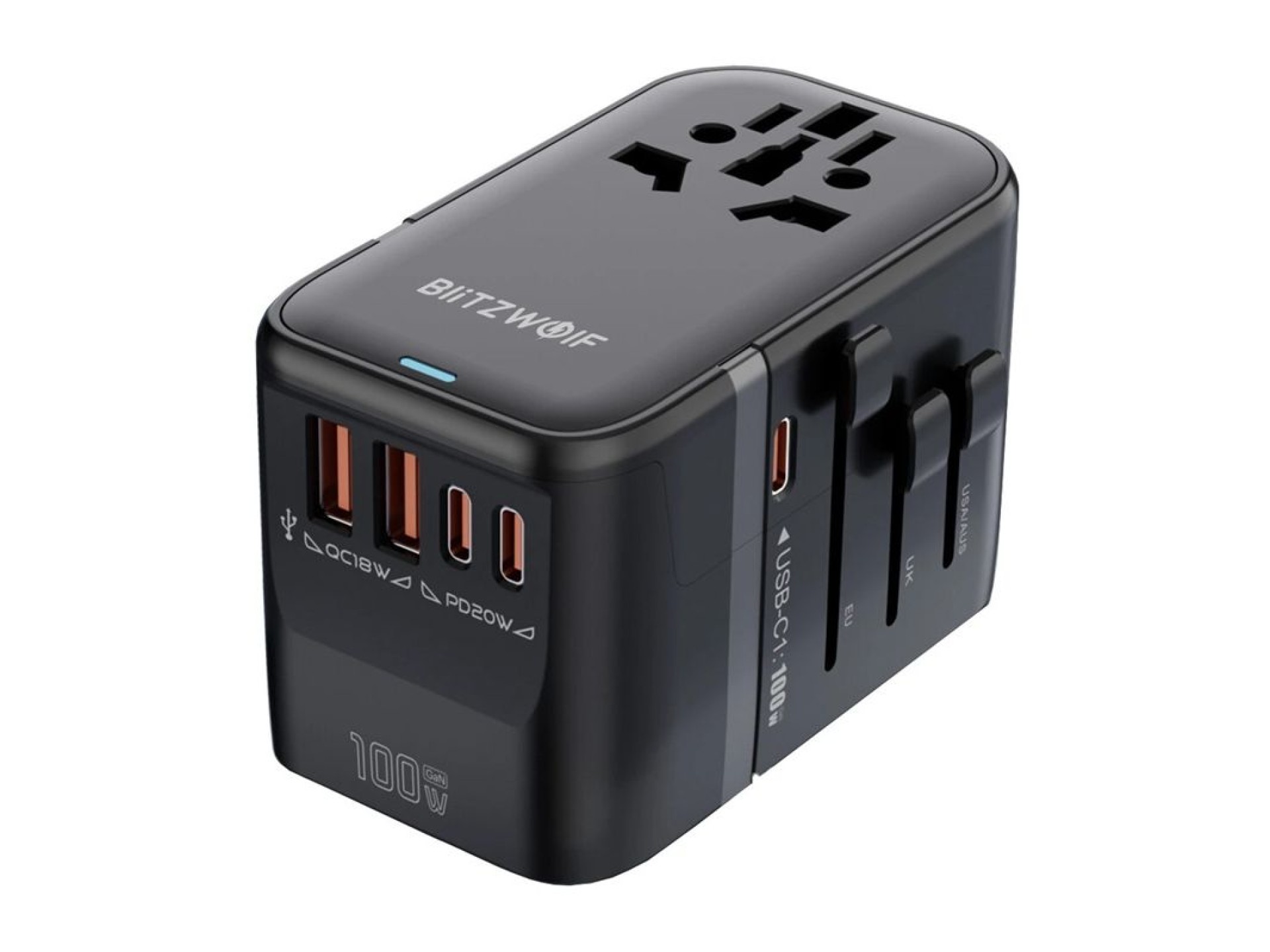 Adaptador de viagem Blitzwolf BW-TA2 5 em 1: 2x USB PD + 2x C QC + C GaN 100W