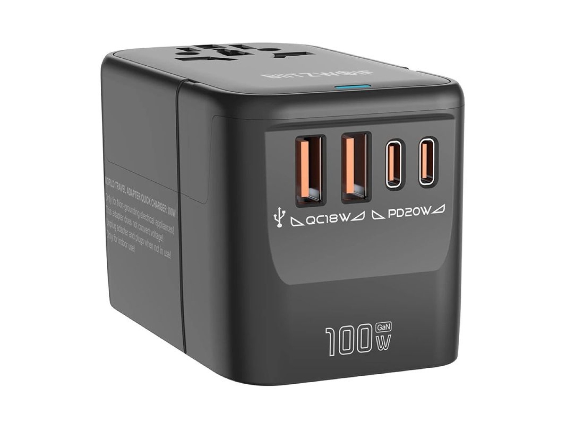 Adaptador de viagem Blitzwolf BW-TA2 5 em 1: 2x USB PD + 2x C QC + C GaN 100W