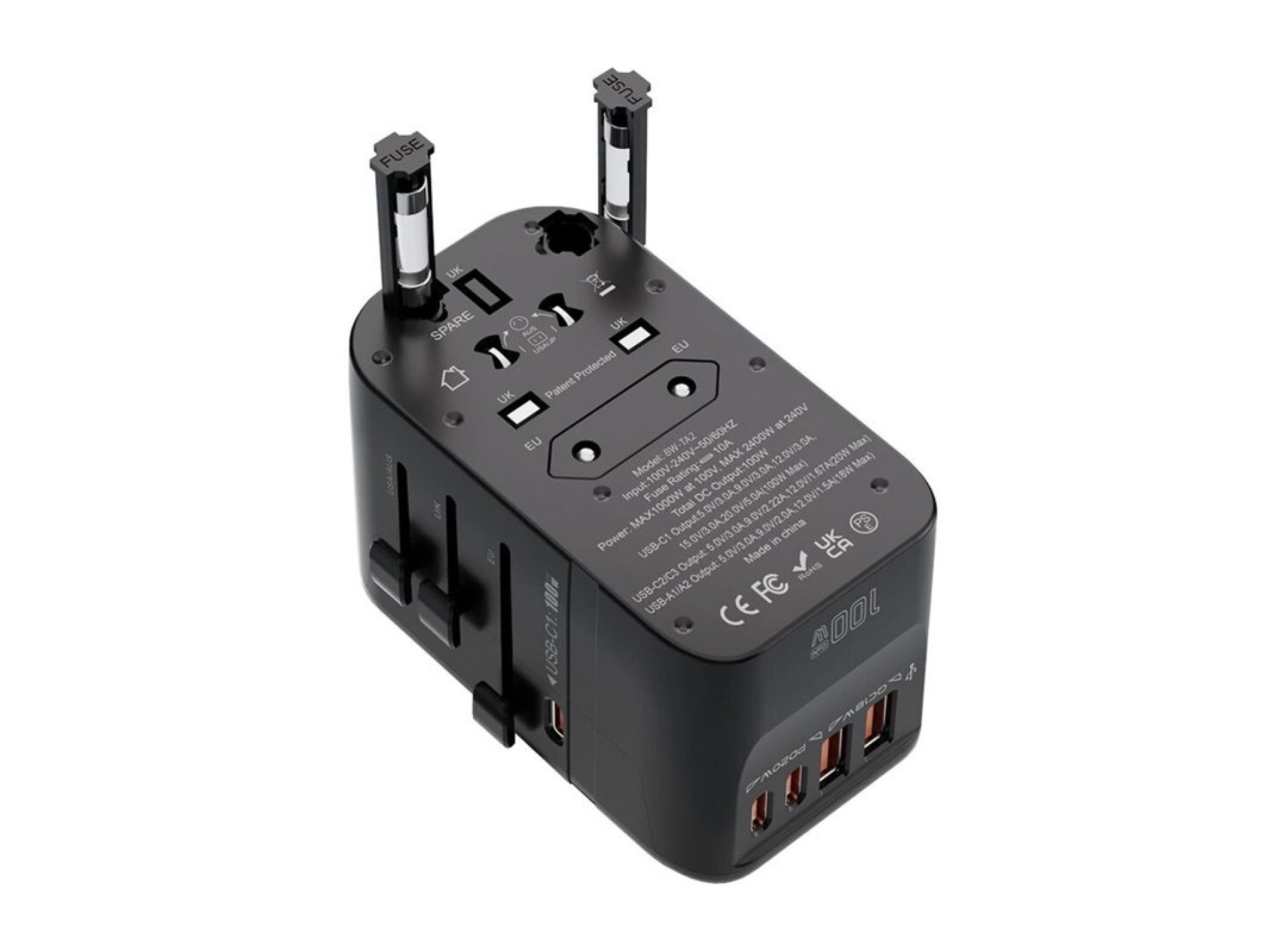 Adaptador de viagem Blitzwolf BW-TA2 5 em 1: 2x USB PD + 2x C QC + C GaN 100W