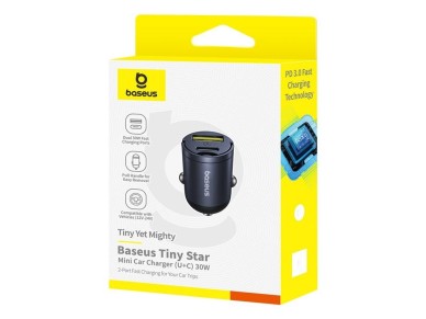 Cargador de coche Baseus Mini Tiny Star PD (1 puerto USB-C - USB-A, 30 W, negro)