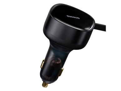 Cargador de coche Baseus Enjoyment Retráctil 2w1 30W negro con cable 2x USB-C