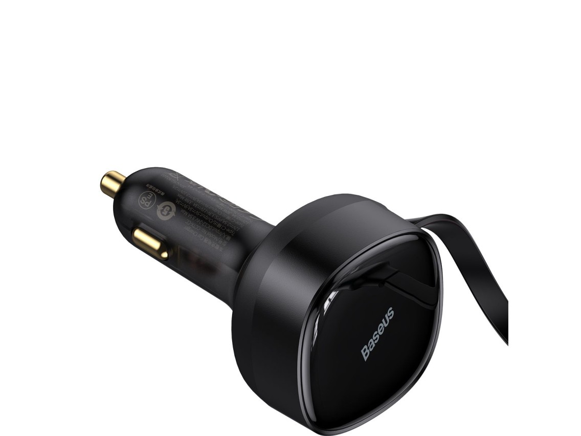 Baseus car charger Enjoyment Retractable 2w1 30W black with cable 2x USB-C