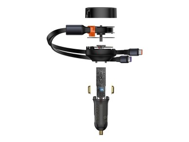 Cargador de coche Baseus Enjoyment Retráctil 2w1 30W negro con cable 2x USB-C
