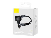 Baseus car charger Enjoyment Retractable 2w1 30W black with cable 2x USB-C Baseus car charger Enjoyment Retractable 2w1 30W black with cable 2x USB-C