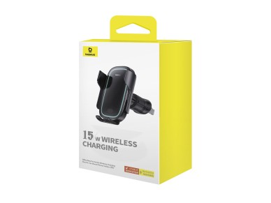 Suporte de carro Baseus Milky Way Pro com função de carregamento sem fio 15W preto