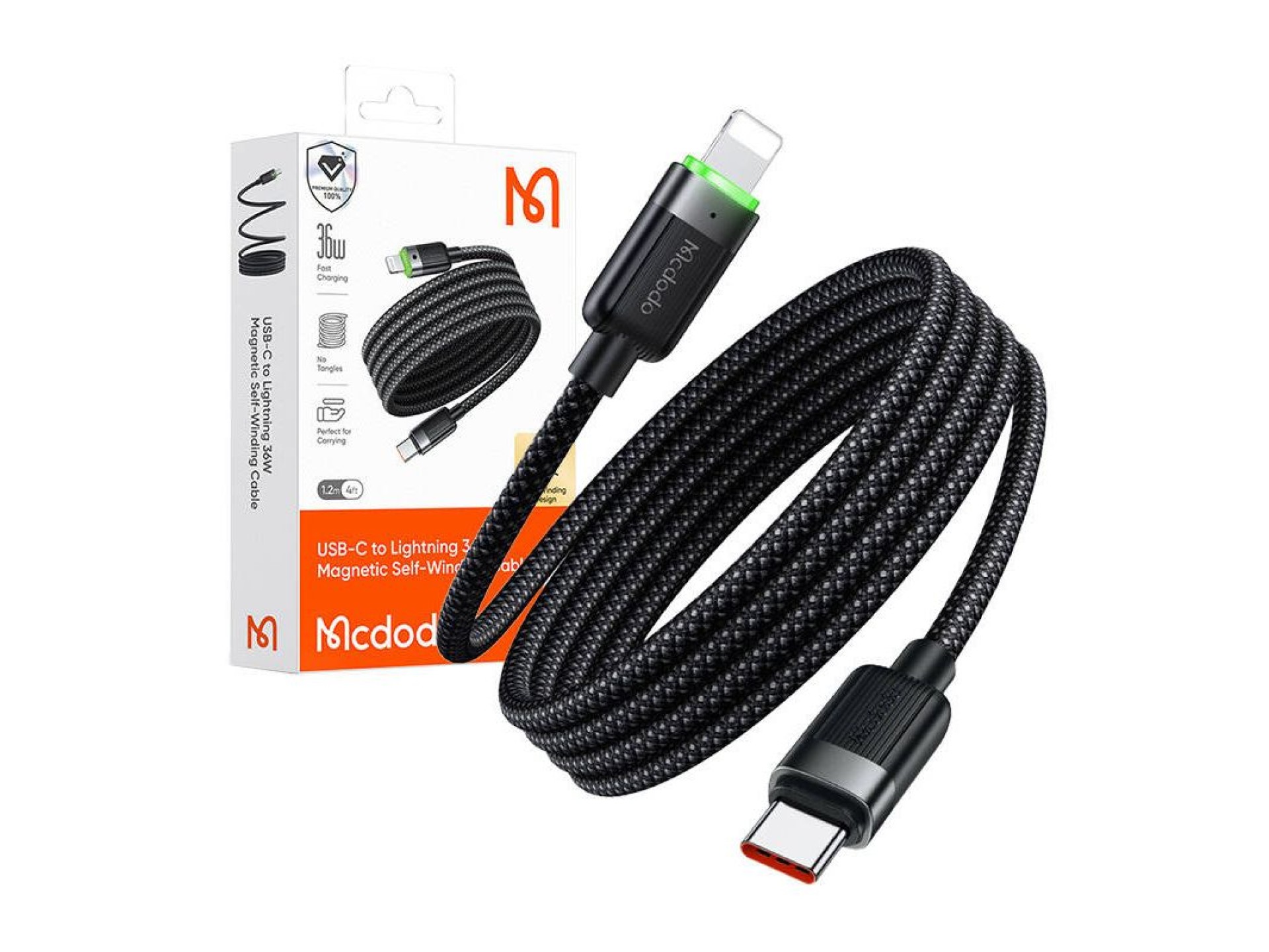 Cabo USB-C para Lightning Mcdodo CA-2010, 36 W, enrolamento automático