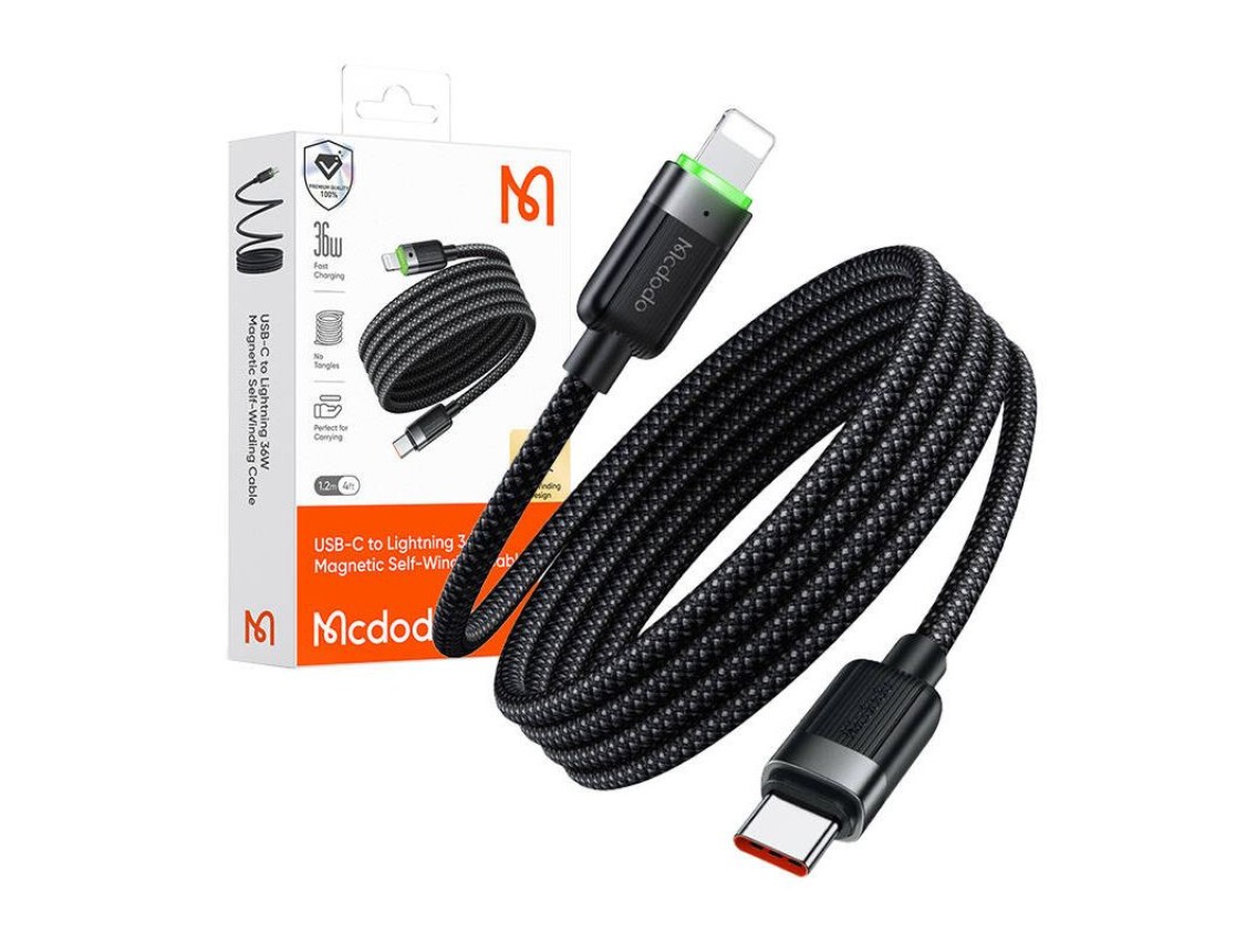 Cabo USB-C para Lightning Mcdodo CA-2010, 36 W, enrolamento autom�tico