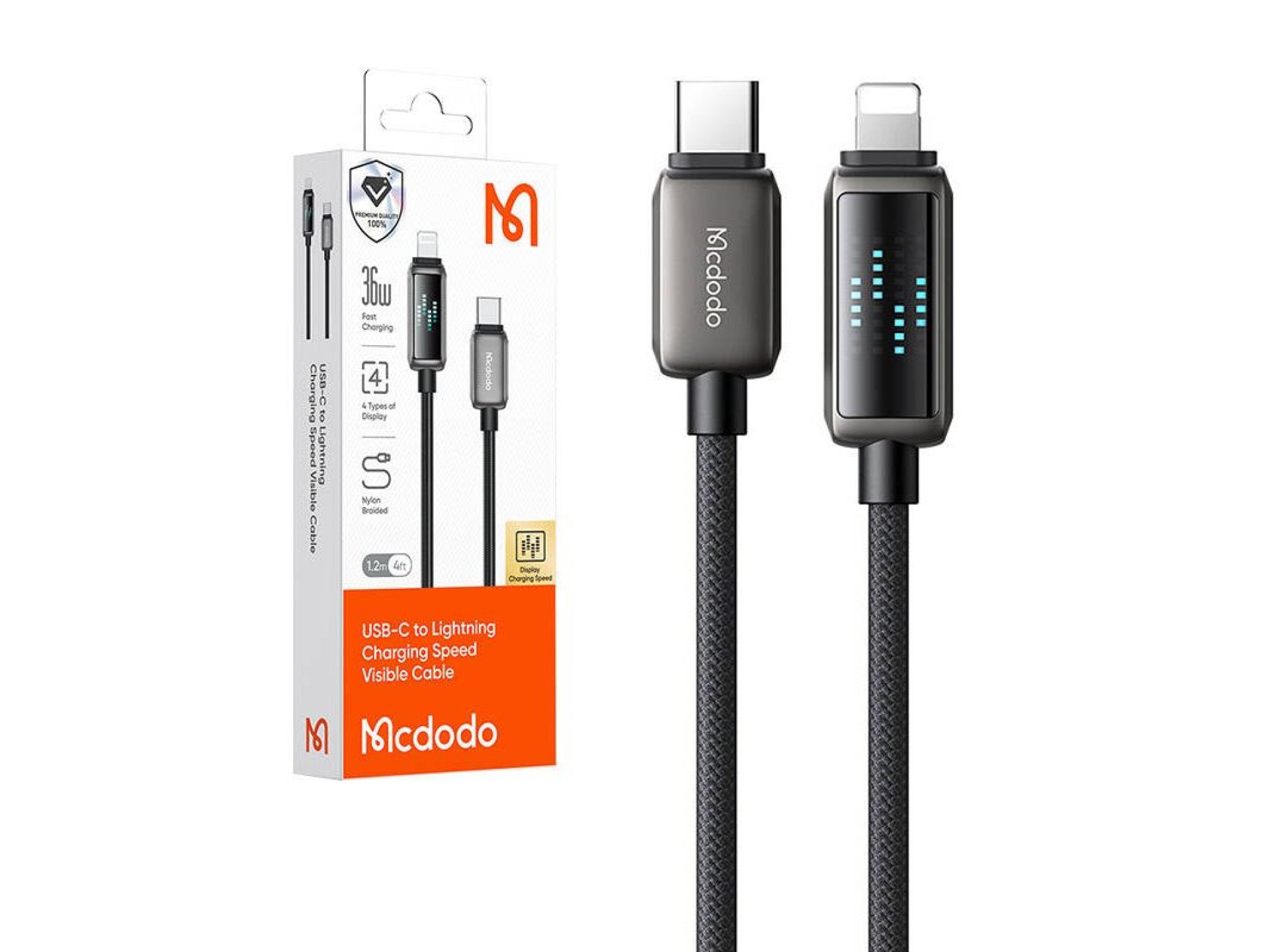 Cable USB-C a Lightning Mcdodo CA-2630, 36 W, pantalla LED, 1,2 m