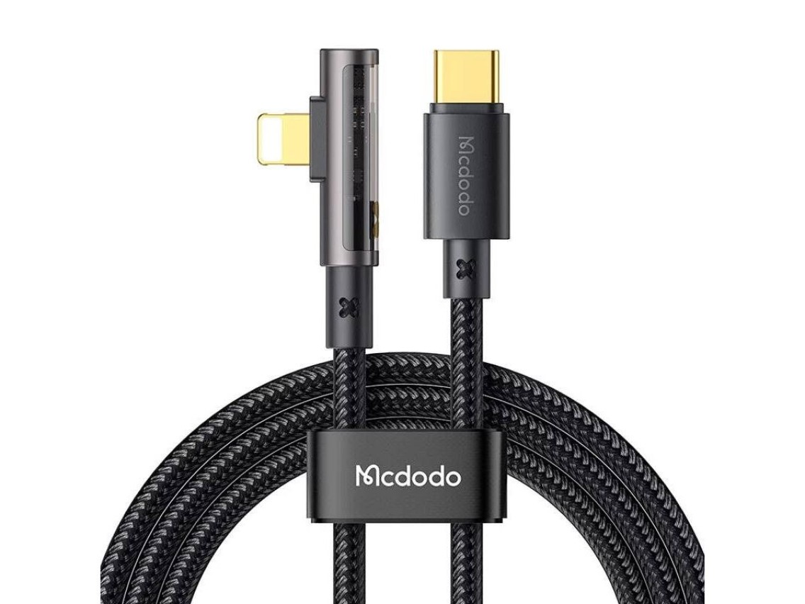 Cable USB-C a Lightning en �ngulo McDodo CA-3390 de 36 W y 1,2 m (negro)