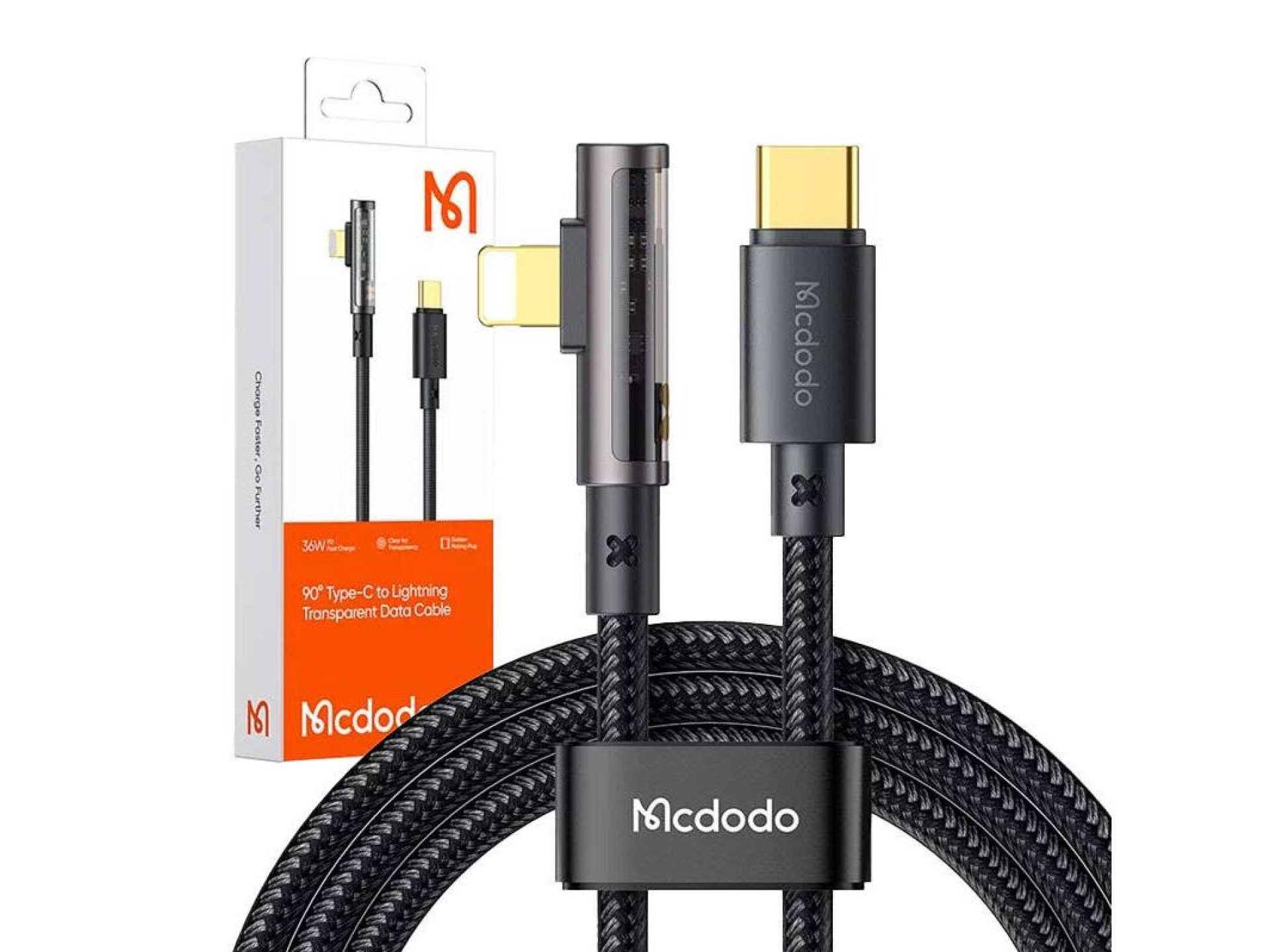 Cable USB-C a Lightning en ángulo McDodo CA-3390 de 36 W y 1,2 m (negro)
