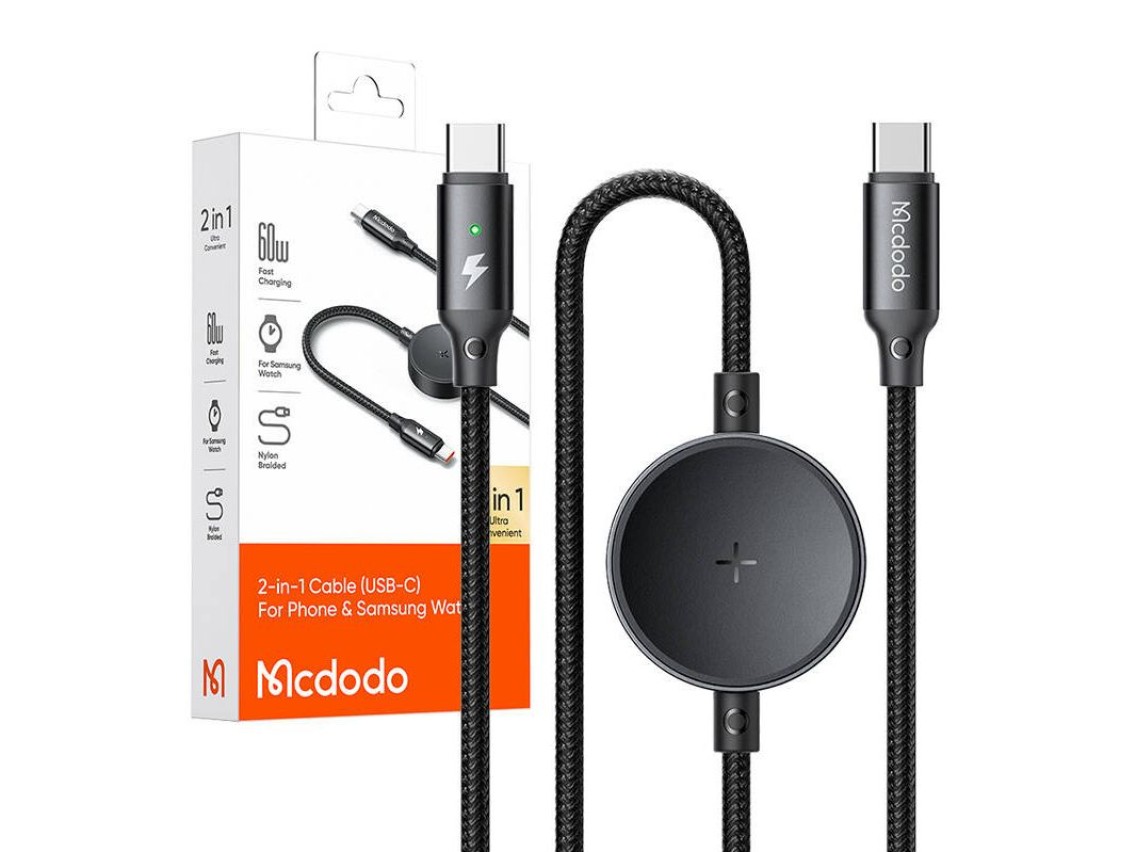Cabo USB-C 2 em 1 Mcdodo CA-4170 + carregador sem fio para Samsung Watch, 60 W, 1,5 m