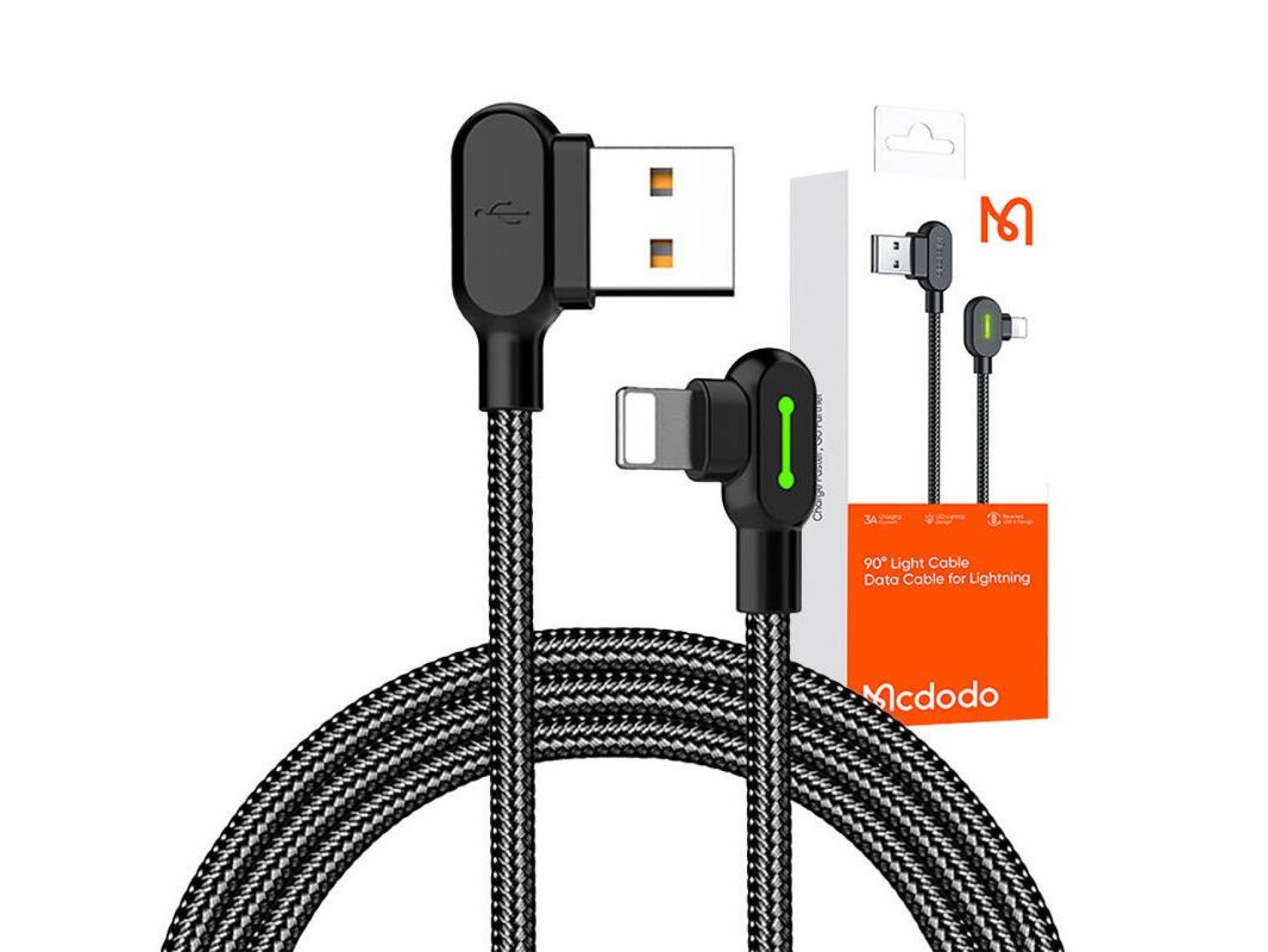 USB to Lightning cable, Mcdodo CA-4673, angled, 1.8m (black)