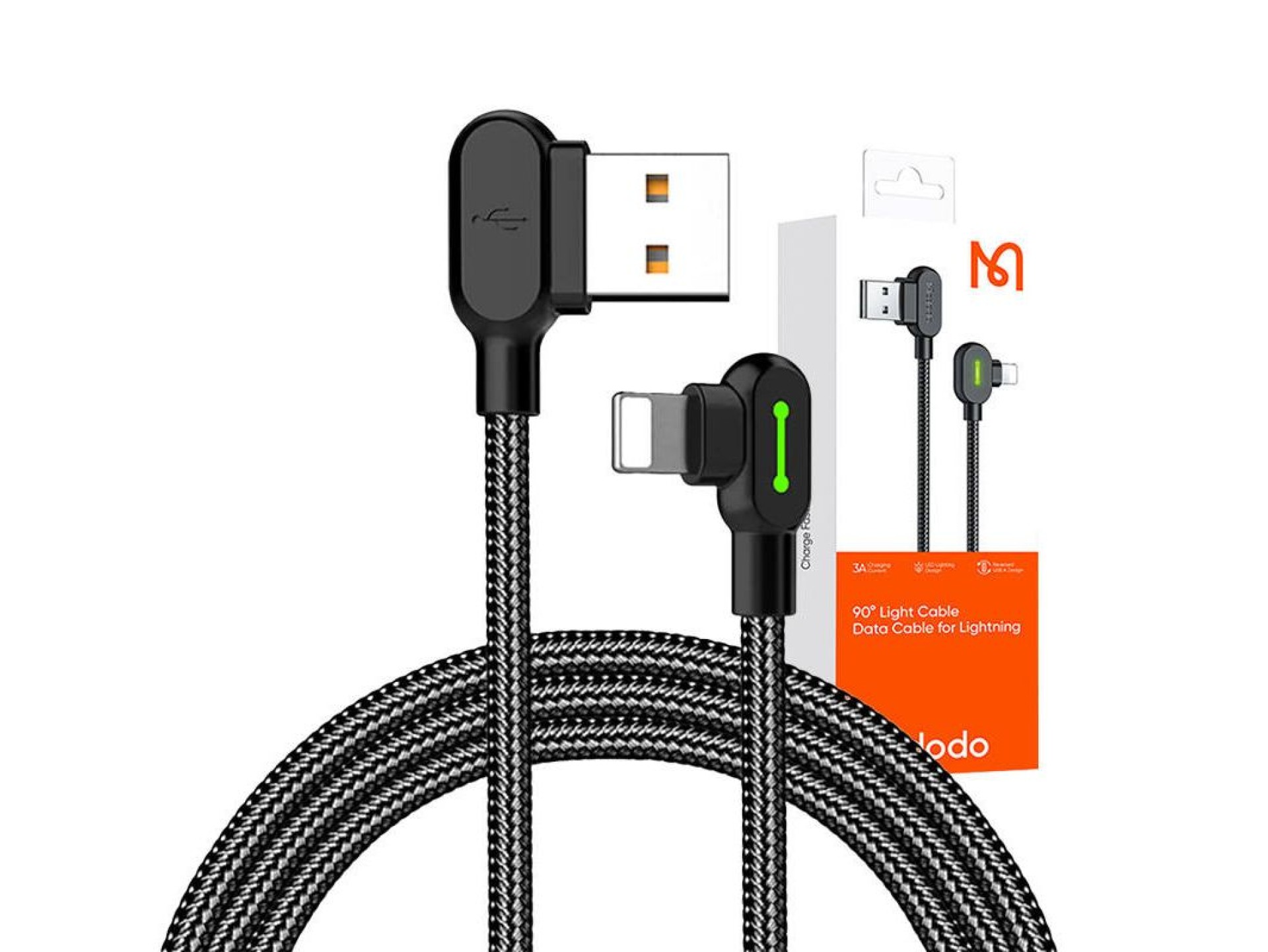 Cable USB a Lightning, Mcdodo CA-4679, en ángulo, 3 m (negro)
