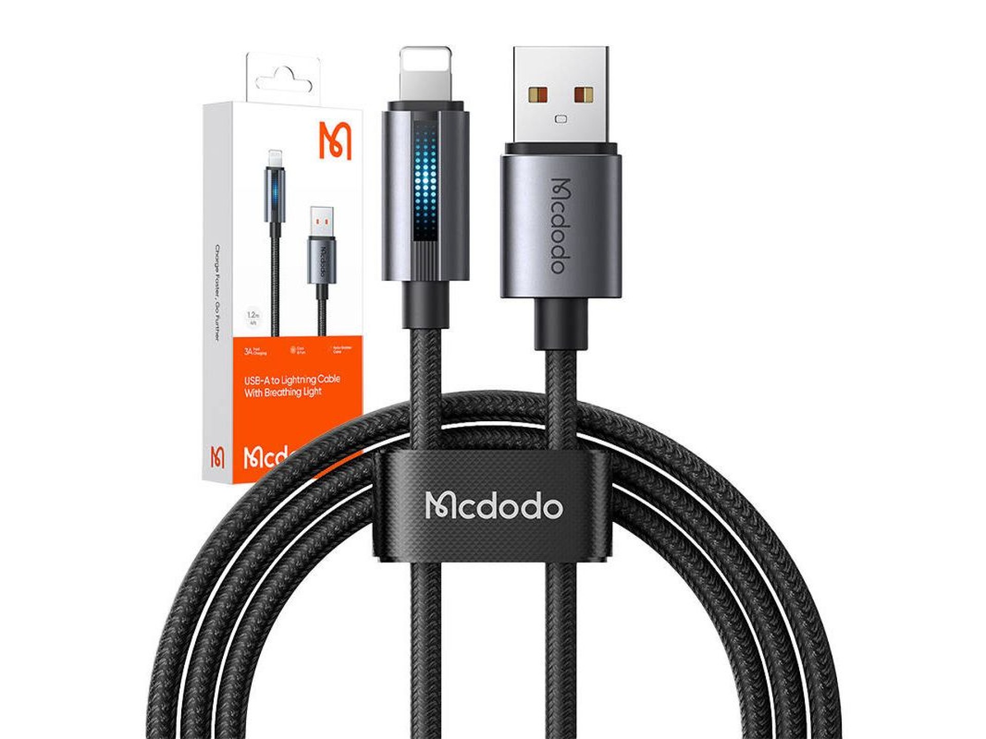Cabo USB-A para Lightning Mcdodo CA-5660 com luz piscante de 1,2 m (preto)