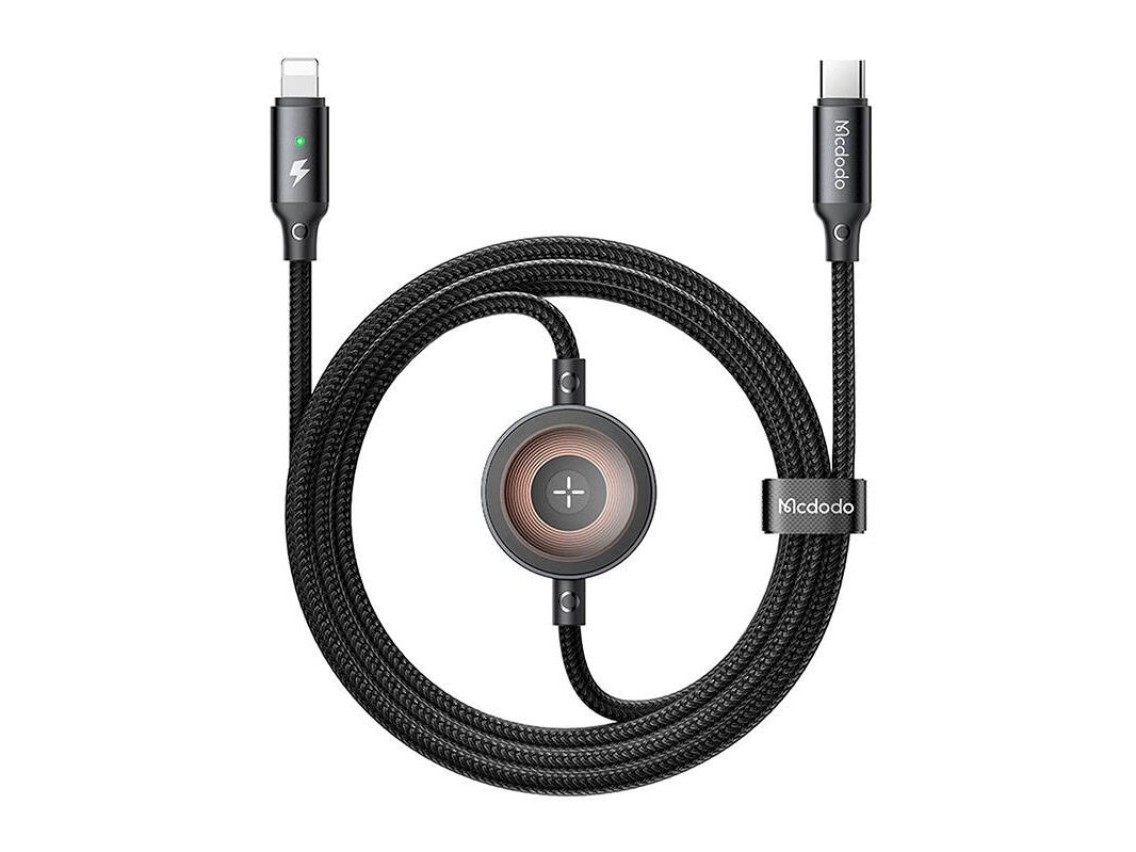 Cabo USB-C para Lightning Mcdodo CA-5680 2 em 1 + carregador para Apple Watch, 36 W, 1,5 m