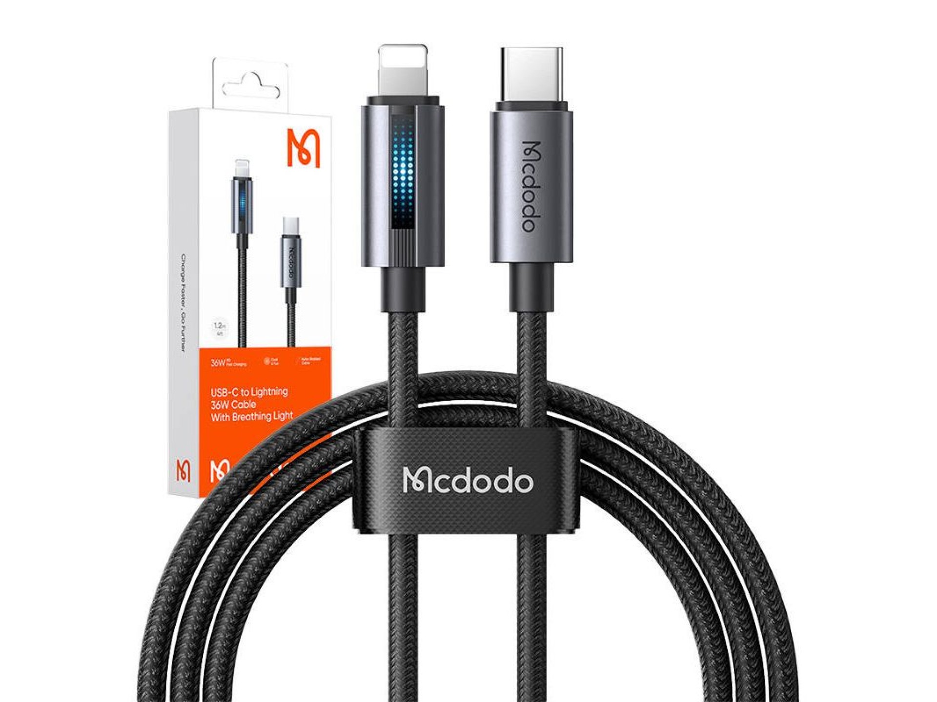 Cabo USB-C para Lightning Mcdodo CA-5710 com luz intermitente de 36 W e 1,2 m (preto)